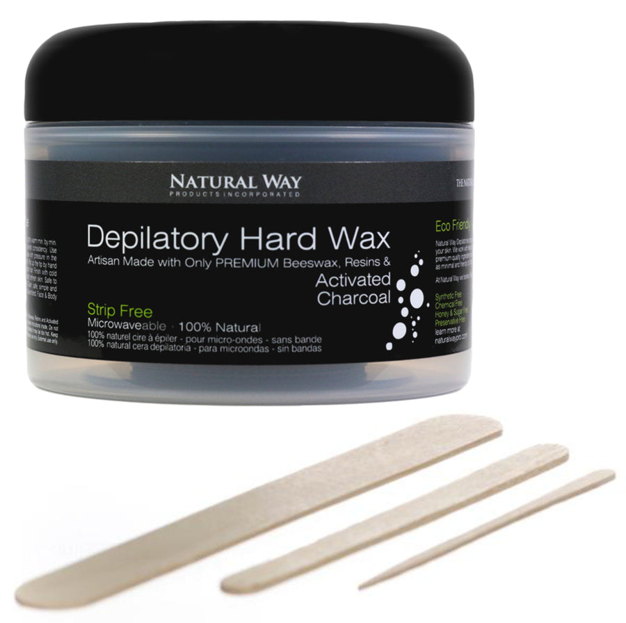 Natural Way Hard Wax: Face & Body Waxing | Beginner's Kit: Activated Charcoal Formula Microwaveable - 8oz