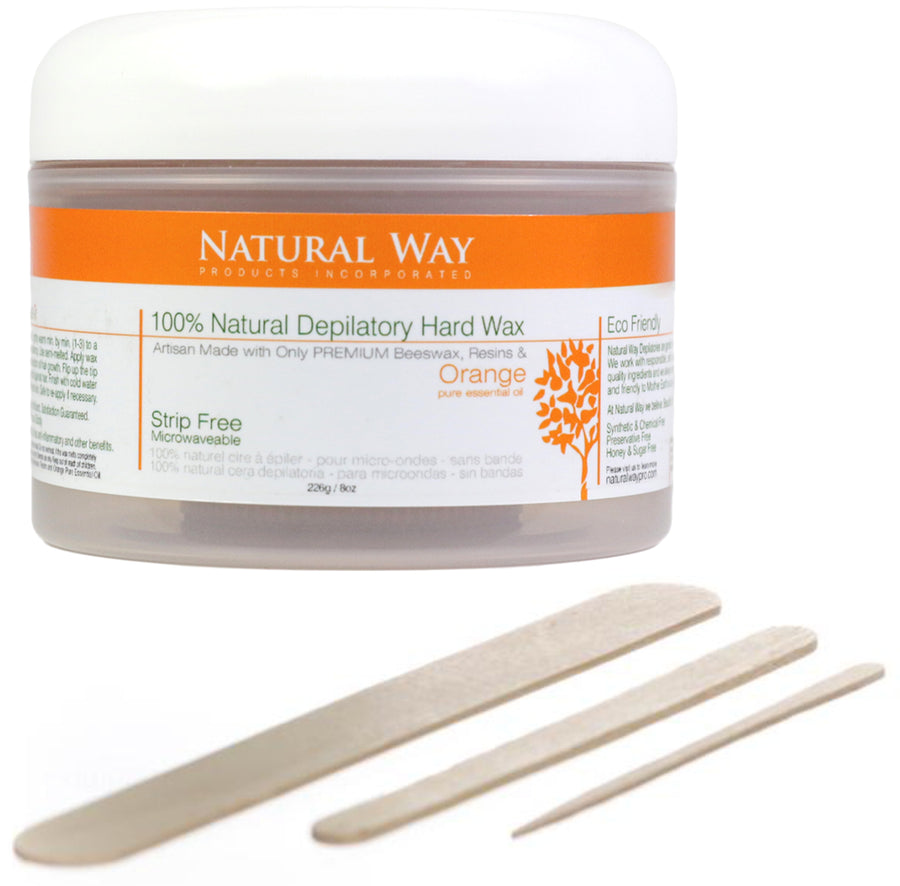 Natural Way Hard Wax: Face & Body Waxing | Beginner's Kit: Orange Formula Microwaveable - 8oz